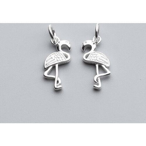 Fashion Design Silver Flamingo Dangle Charms 925 Sterling Silver Craft Hand Made Women Decoration Jewelry Pendants DIY Girl Gift