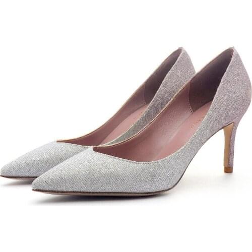 Fashion women thin high heels sexy party shoes women pumps None-Woven Slip On 7.5CM Pointed Toe Shallow women shoes size 35-42