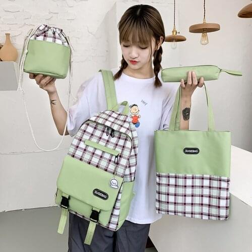 5 Piece Set High School Bags for Teenage Girls 2021 Canvas Bookbags Women Travel Backpack Teen Student Schoolbag Mochila Escola