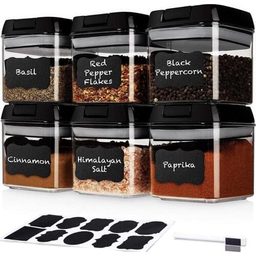 6 Pcs Mini Spice Jar Set-Black Small Plastic Food Storage Containers with Lids Kitchen Organizer Canister Set Herb Seasoning Box