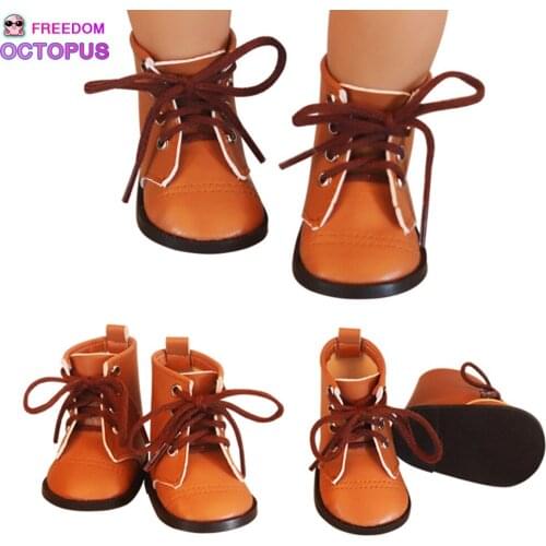 Newly-arrived 43cm New Born Doll 7cm Lace-up Leather Boots High-quality PU Shoes For 18inch American 1/3 BJD Russia Baby Dolls