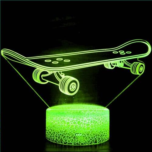 Night light skateboard sports enthusiasts 3D lights four-wheel skateboard bedroom desktop home decoration USB Christmas gifts