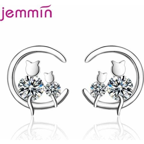 New Arrival Eagagement Stud Earring Set For Women Girls Cubic Zirconia Fashion Jewelry Cute Cat Design 925 Sterling Silver
