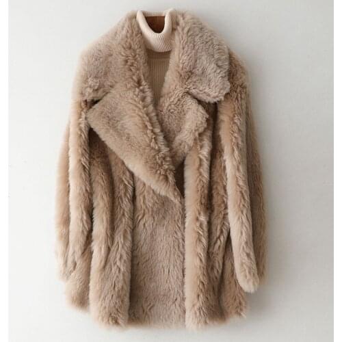 Luxury Women Coat Composite Fur and Wool Fur High Quality Outwear Warm Thick White Pockets Genuine Leather Woolen Warm Jackets