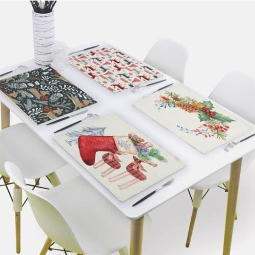 Christmas print Placemat for Dining Table Elk Penguin Drink Coasters 32x42cm Rectangle Coaster Tableware Mat Kitchen Decoration