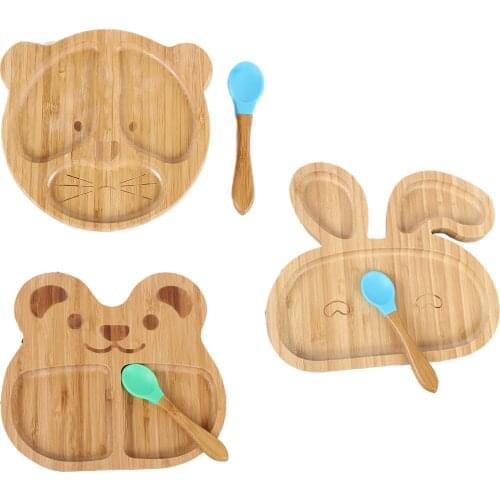 Portable Natural Bamboo Baby Toddler Dinner Plate Suction Base Feeding Plate