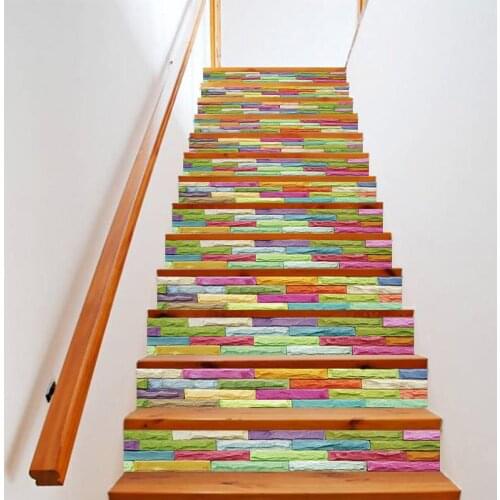 PVC wallpaper rainbow wall tiles simple 13 pieces of DIY stair stickers, step stickers wall stickers