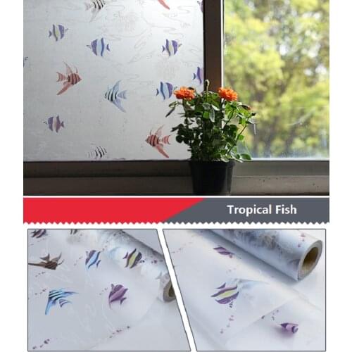 Self-Adhesive Window Film Tropical Fish Pattern Privacy Protection Explosion-Proof Home Decor Water-Proof Frosted Glass Sticker