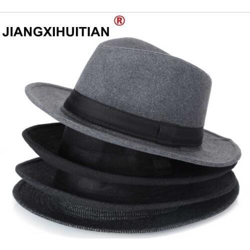 Wool men Black Fedora Hat For Womens Wool Wide Brim JazzChic Cap Vintage Panama Sun Top Hat
