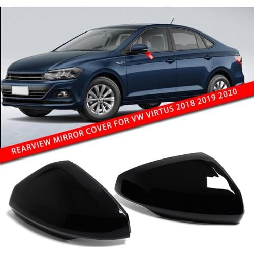Replacement Rear View Rearview Side Mirror Cover Caps For Volkswagen VW Virtus Saloon 2018 2019 2020 Glossy Black