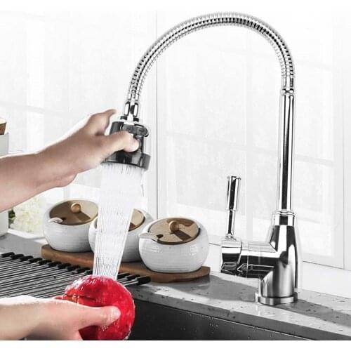 Kitchen 360Degree Rotatable Spout Single Handle Sink Basin Faucet Adjustable Solid Brass Pull Down Spray Mixer Tap Deck Mounted