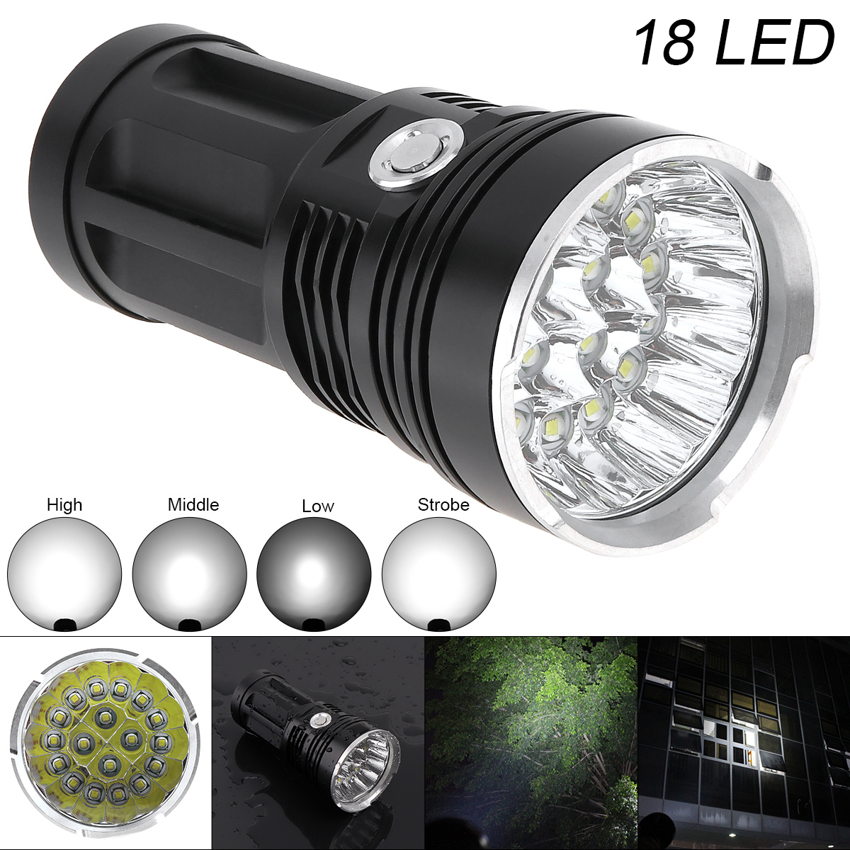 Super Bright LED Flashlight 16x XM-L T6 2000LM Torch Flashlights with Rope for Hunting Camping Backpacking Fishing Daily Lights