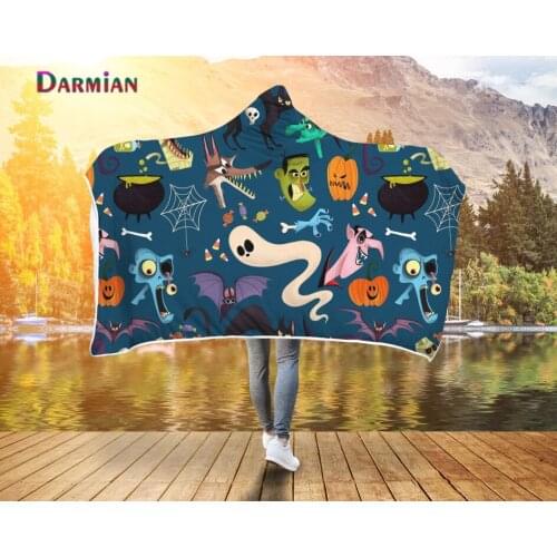 DARMIAN Halloween Graffiti Printed Wearable Hooded Blanket for Adult Kids Warm Soft Sherpa Fleece Throw Blanket Washable manta