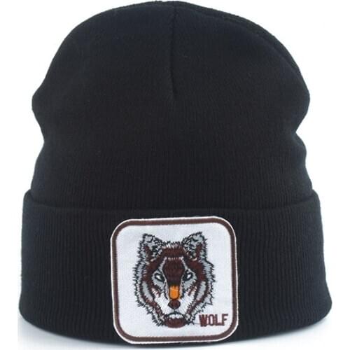 New Wolf Animal Beanie Men Warm Knitted Winter Hats For Women Hip Hop Skullies Bonnet Unisex Embroidered Cap