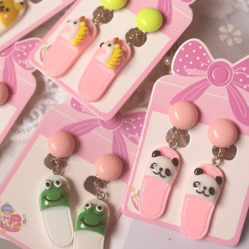 Funny Cartoon Flip Flop Ear Clip No Pierced Cute Unicorn Panda Frog Clip Earrings for Girls Kids Children Creative Party Gifts