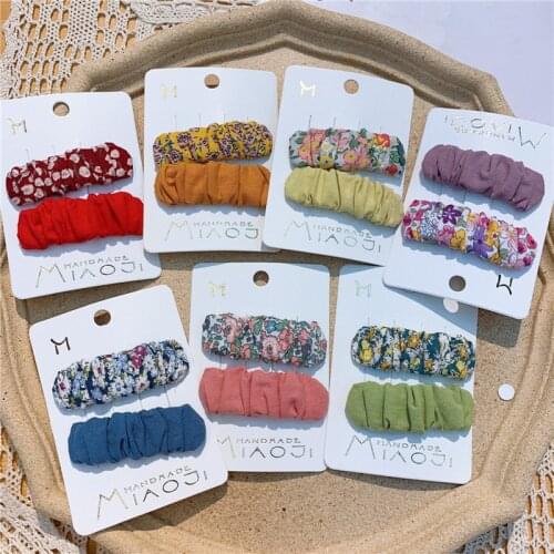 1 Pair Korean Children Simple Cute Colorful Fold Floral Fabric BB Clip Fashion Sweet Girl Princess Hairpins Hair Accessories