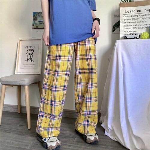 Check Jogger Pants Womens High Waist Wide Leg Track Pants Ladies Multi Plaid Trousers Streetwear Harajuku Outfits