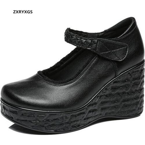 2021 New Spring Top Cowhide Leather Shoe Lightweight Platform Height-increasing Shoes Woman High Heel Shoes Wedges Trendy Shoes