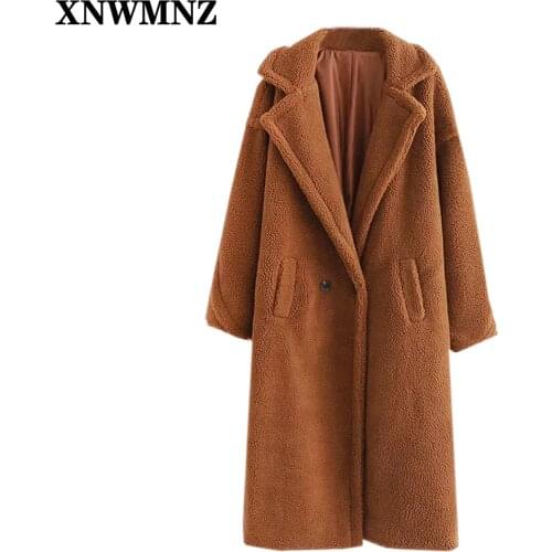 XNWMNZ Winter long Coat women elegant Teddy coats Stylish Female Thick Warm Cashmere Jacket Casual Girls Streetwear large sizes