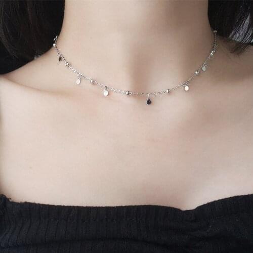 925 Sterling Silver Tassel Round Bead Choker Necklace For Women Minimalist Wedding Party Jewelry Accessories DZ507
