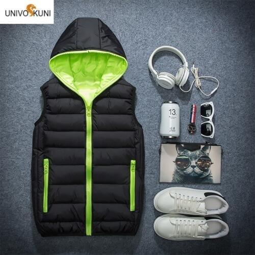 UNIVOS KUNI 2019 Warm Vest Men New Arrival Brand Autumn Winter Male Solid Color sleeveless Big Size 3XL Q6028