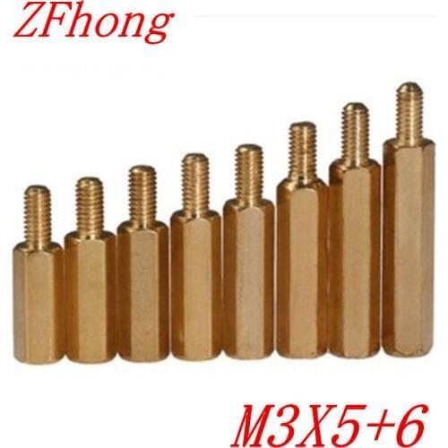 100PCS M3 x 5+6 M3*5 male to female brass standoff spacer M3X5+6