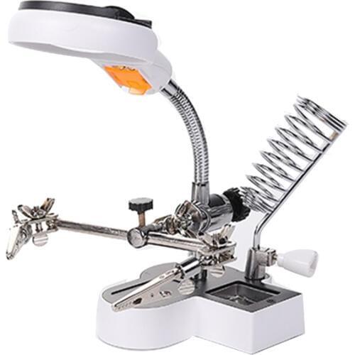 110V- 240V Table Top Stand Illuminated Help Soldering Magnifier Desktop Repairing Magnifing Glass with Light with LED Light Clip