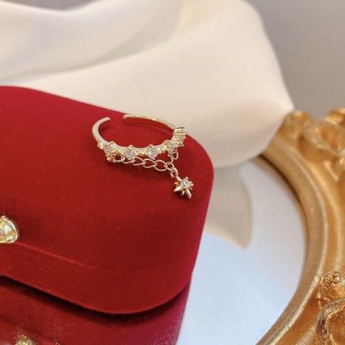 2021 Bling CZ Stone Star Tassel Open Rings for Women Girls Brass Gold Multilayed Link Chain Charm Rings Wedding Jewelry