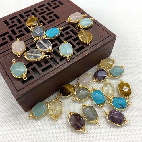 Natural Stone Pendant Faceted Oval Mixed Color Turquoise Crystal Necklace Pendant Fashion Design DIY Jewelry Accessories 3pcs