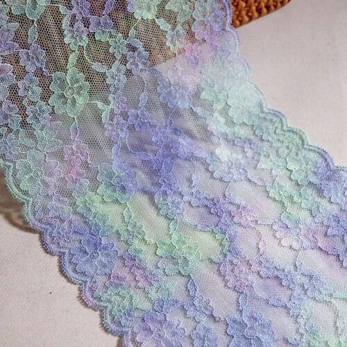 3YDS 17.5CM Wide Rainbow Color Embroidery Stretch Elastic Lace Trim For Bra Lingerie Sewing Clothes Underwear Fabric Accessories