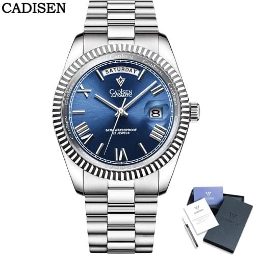 2021 New CADISEN DAY-DATE Mens Mechanical Watches top brand luxury automatic watch Stainless Steel waterproof Clock Reloj Hombre