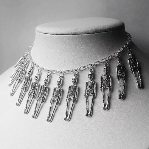 Gothic Skeleton Skull Exaggerated Punk Halloween Gift Necklace Women Charm Accessories Pendant
