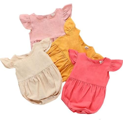 Baby Girl Clothes Summer Clothing Baby Girls Bodysuits Pure Color Ruffles Fly Short Sleeve Jumpsuit Clothes Tops Playsuits