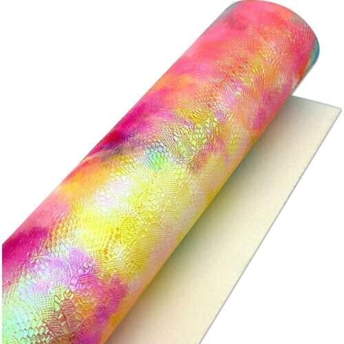 Flower Pattern Design Multicolored Iridescent PU Holographic Faux Leather Embossed For Shoe/Bag/Earring/Decoration/Craft