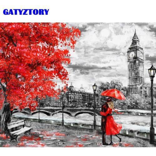 GATYZTORY Frame Landscape Lover Big Ben DIY Oil Painting by Numbers Kits Acrylic Canvas Painting For Artwork
