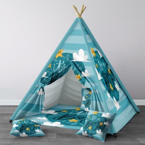 Play Tent for Kids Wigwam Portable Indoor Playground Tents Children Bedrooms Blue Boy Star Model 1358