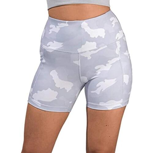 Camo Women Summer High Waist Hip Lifter Tummy Control Yoga Shorts with Pocket