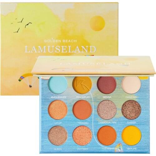 LAMUSELAND Golded Beach 12 Colors Eyeshadow Palette Matte Shiny Makeup Eye Shadow With Mirror Cosmetic Powder14.4g #LA5001