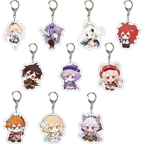 Cute Acrylic Keychain Genshin Impact Figure Keychain Bag Pendant Anime Cosplay Accessories