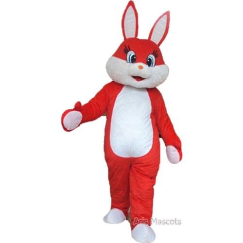 Cute White and Red Rabbit Costume Full Mascot Plush Suit Easter Bunny Suit Adults Fancy Dress Animal Mascots