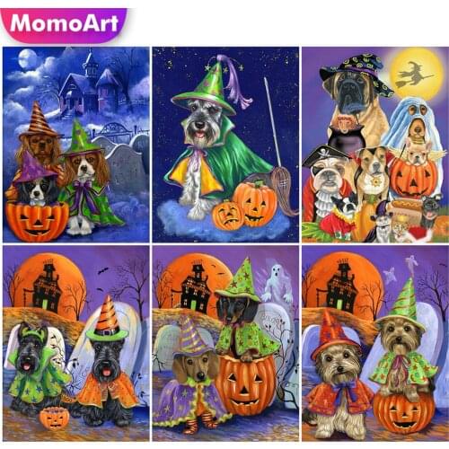 MomoArt Diamond Embroidery Halloween Rhinestones Picture 5D Diamond Painting Dog Cartoon Cross Stitch Mosaic Animal Child Hobby