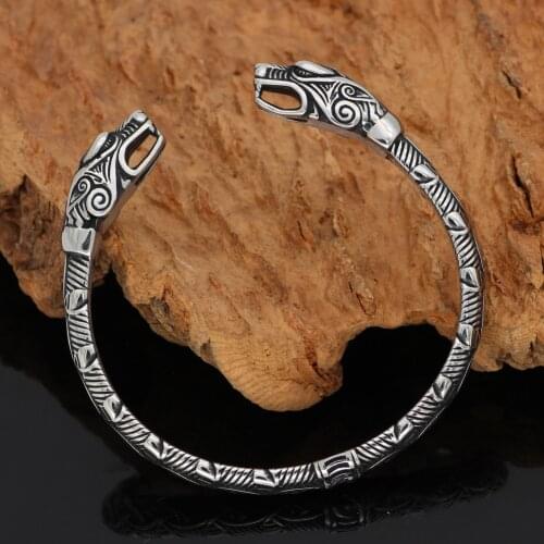 Mens Viking Double Wolf Head Snake Head Bracelet Nordic Stainless Steel Domineering Retro Wire Rope Bracelet New Jewelry Gift