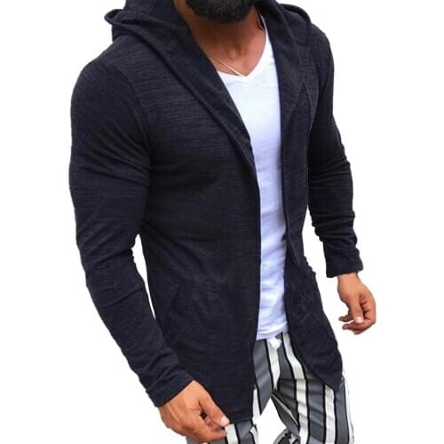 2021 New Mens High Street Long Cardigan Sweaters Mens Slim Fit Hooded Cardigans Solid Color Knitted Outerwear Sweater