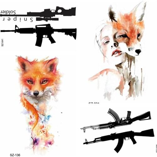 Men Soldier AK47 AK Gun Temproary Tattoo Sticker Women Sexy Arm Fox Fake Tatoo Girls Makeup Waterproof BATTLEGROUNDS PUBG Tattoo