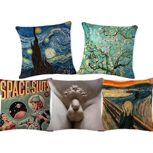 Mona Lisa Smile Art Renaissance Oil Painting Cushion Cover Michelangelo Sistine Linen Pillow Cover Almofada