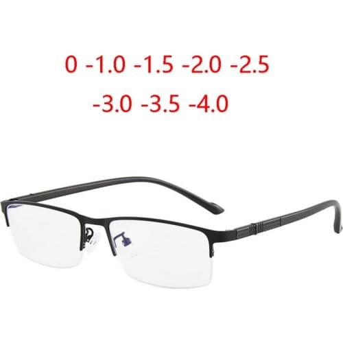 Stainless Steel Half Frame Square Short Sight Eyeglasses Women Men Anti-blue Light Nearsighted Glasses 0 -1.0 -1.5 To -4.0