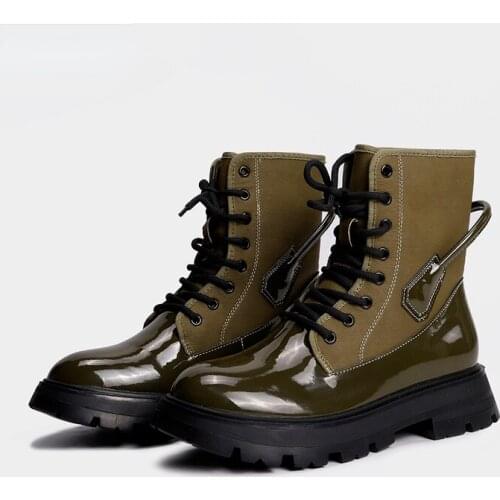 2021 Winter New Fashion Thick Heel Lace-up Motorcycle Boots Stitching Sexy All-match Fashionable Womens Boots