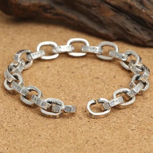 Wholesale Ornaments In S925 Sterling Thai Silver Male Paragraph Simple Side Ring Buckle Bracelet