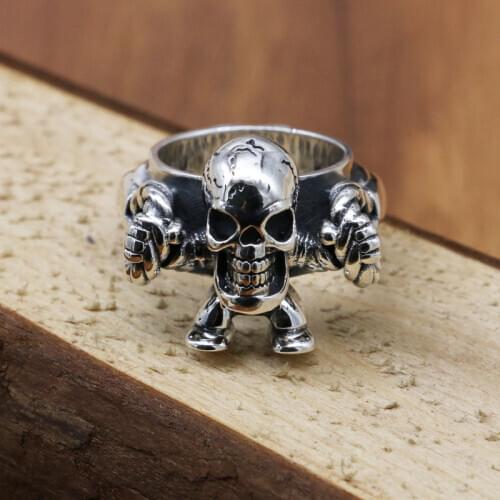 Designer craftsmanship punk style domineering hipster opening adjustable ring original retro distressed skull mens jewelry
