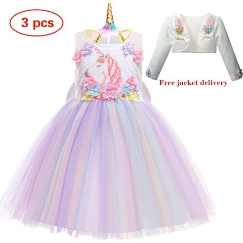 Unicorn Dress for Girls Embroidery Ball Gown Baby Girl Princess Birthday Dresses for Party Costumes Children Clothing